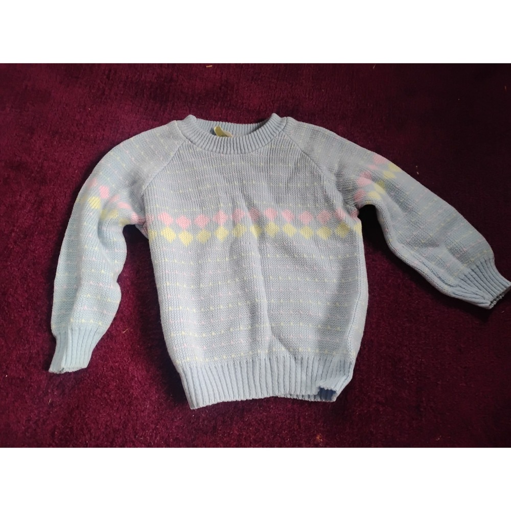 Vintage Kids 4T Acrylic Light Blue Sweater 90s